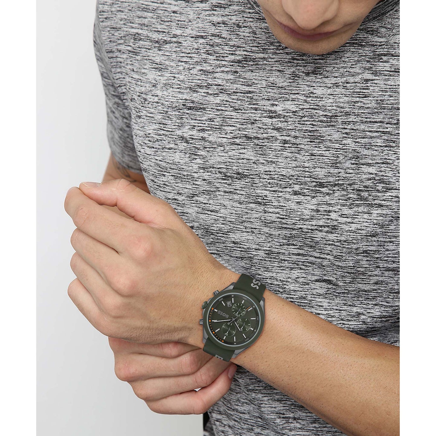 BOSS by Hugo Boss Silicone Green Dial Chronograph Men's Watch - 1514060