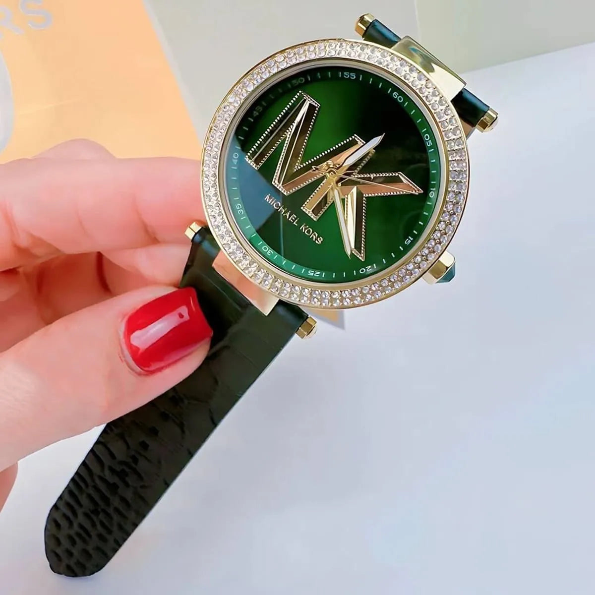 Montre Femme Michael Kors Parker MK4724 Dorée 39mm, Cadran Vert Logo MK et Bracelet Cuir Vert