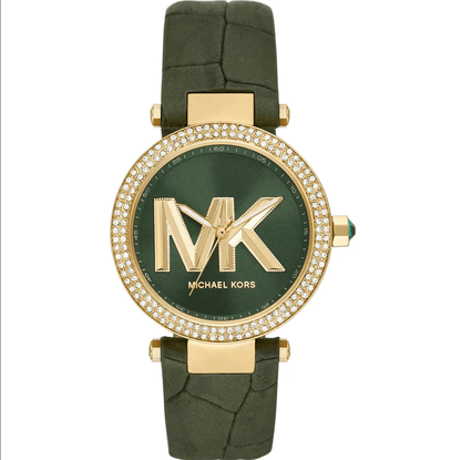 Montre Femme Michael Kors Parker MK4724 Dorée 39mm, Cadran Vert Logo MK et Bracelet Cuir Vert