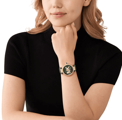 Montre Femme Michael Kors Parker MK4724 Dorée 39mm, Cadran Vert Logo MK et Bracelet Cuir Vert