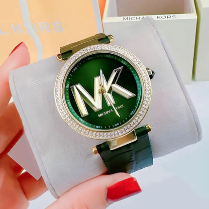 Montre Femme Michael Kors Parker MK4724 Dorée 39mm, Cadran Vert Logo MK et Bracelet Cuir Vert