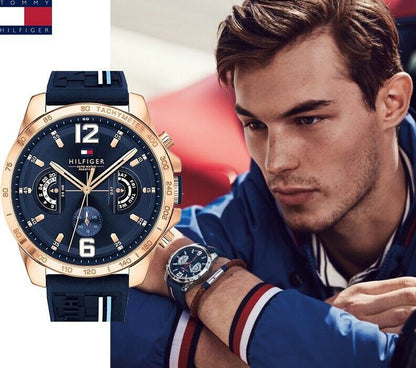 Tommy Hilfiger Homme Multi-Cadrans Quartz Montre avec Bracelet en Silicone 1791474